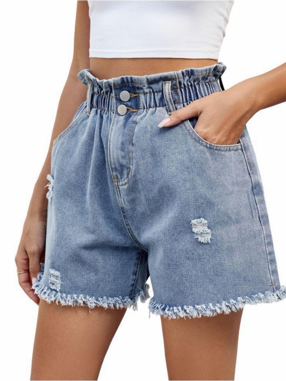 Women’s Denim shorts Mid Rise Waisted Edging Jean